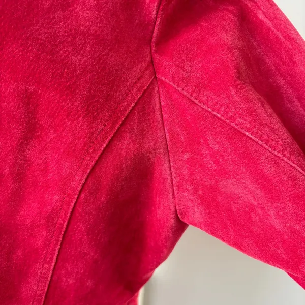 Y2K Vintage Suede Chore Jacket Deep Cherry Red Leather Coat Boho Western Utility - Image 16