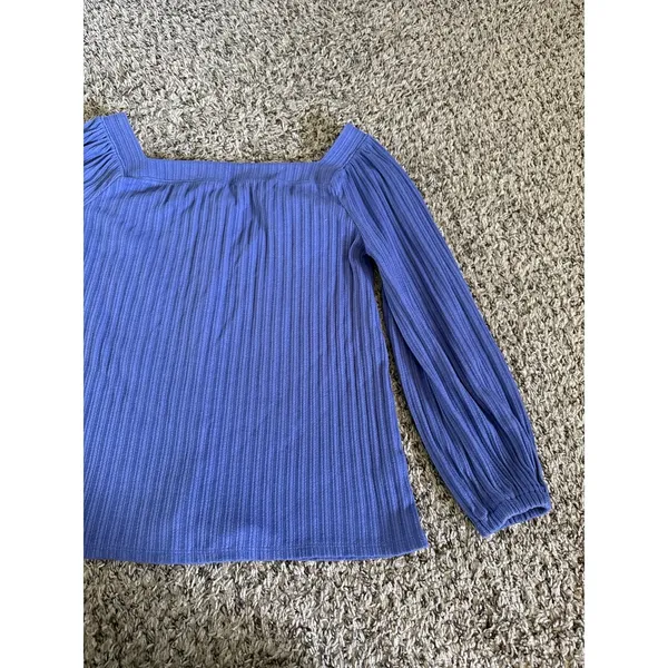 Loft Women's Purple Ribbed Button Down Square‎ Neckline Top Size Petite Small - Image 8