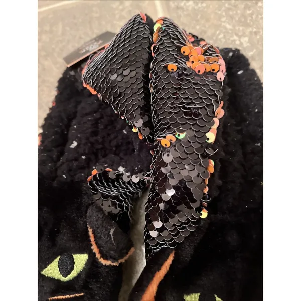 Hyde and EEK Women's Cat Flip Sequin Halloween Slipper Socks Grippers M-L 8-10 - Image 5