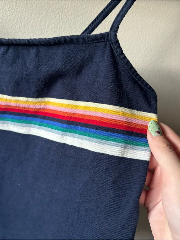 John Galt Brandy Melville Navy Rainbow-Strip Crop Tank Top - Image 2