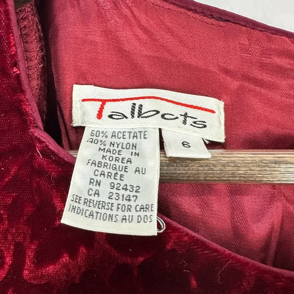 Talbots Midi Dress Womens‎ 6 Red Velvet Short Sleeve Romantic Modest Vintage - Image 5