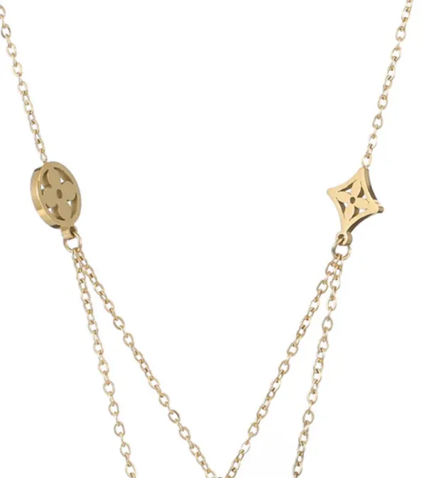 Clover Motif Golden Layered Necklace - Image 3