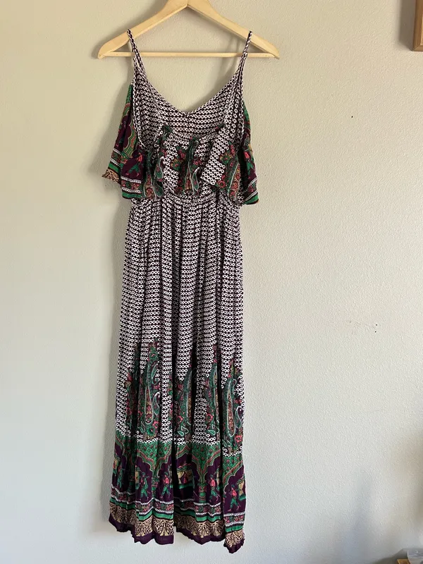 Anthropologie RAGA Boho Printed Maxi Dress | Tiered Sleeveless Slip Dress | Women's Size Small - Image 3