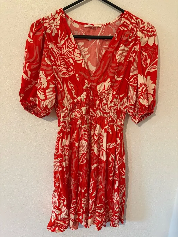 Abel The Label Red and White Floral Puff Sleeve Mini Dress - Image 2