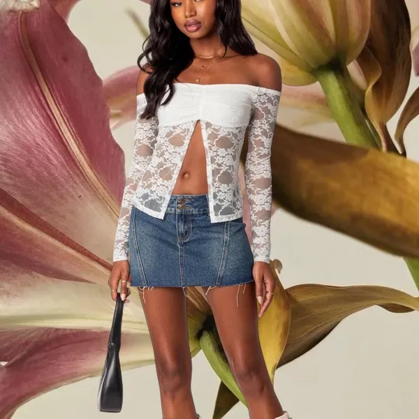 Edikted Donnie Washed Denim Mini Skirt - Image 4