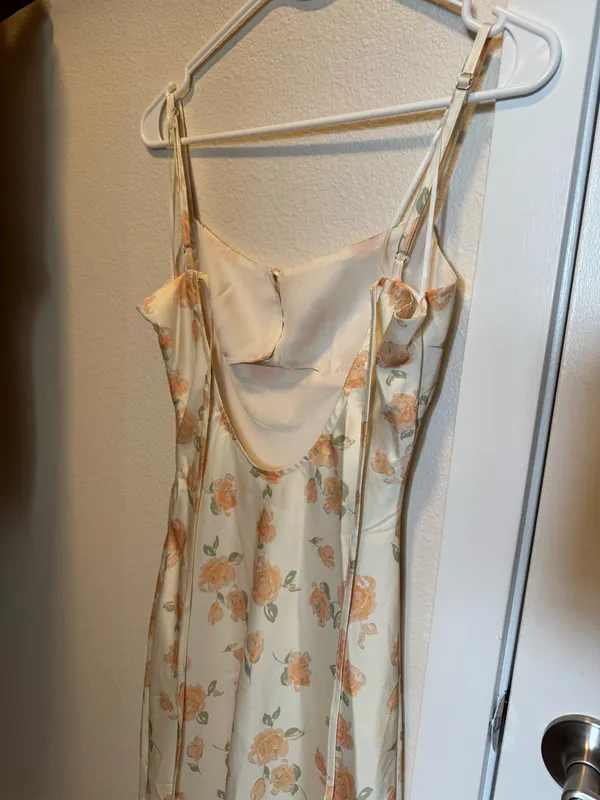 Pale Yellow Dress w/ Orange Floral Tie-back cutout - Image 4