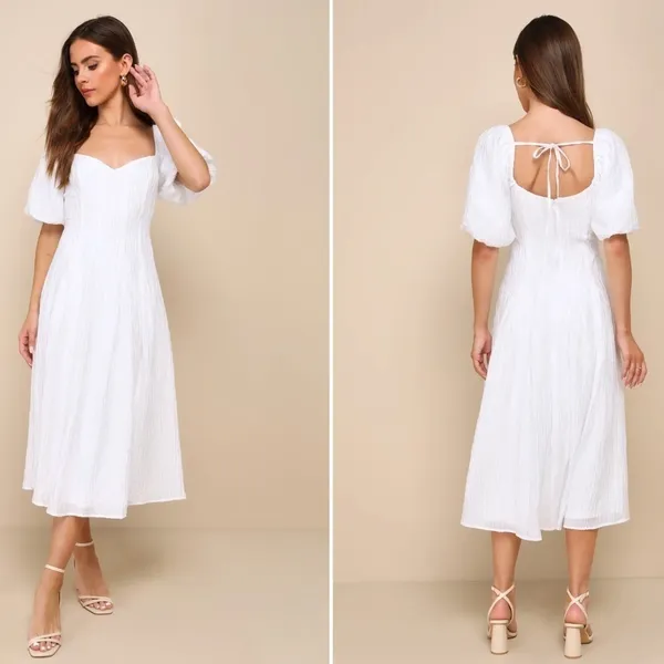 LULU's Casual Summer Bridal Brunch Beach Summer Honeymoon Resort Midi Dress - Image 3