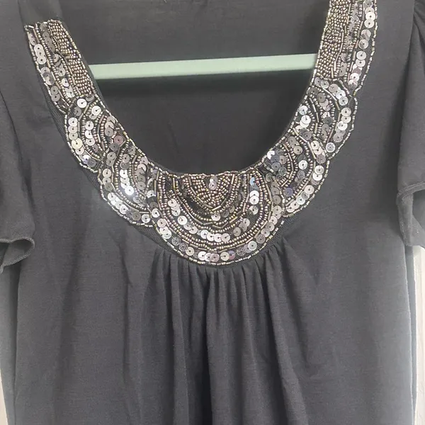 Agenda Black Scoop Neck Tunic with Silver Sequin Embellishment - Image 2