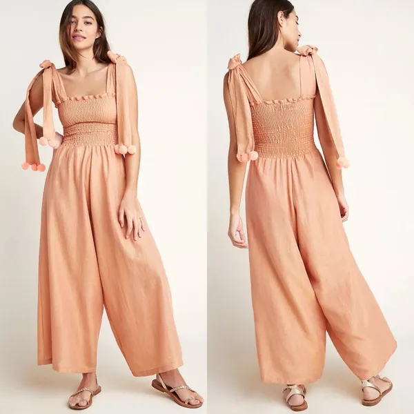 Anthropologie Sundress Pom‎ Jumpsuit Tie Straps Wide Leg Womens Size XS / S - Image 2