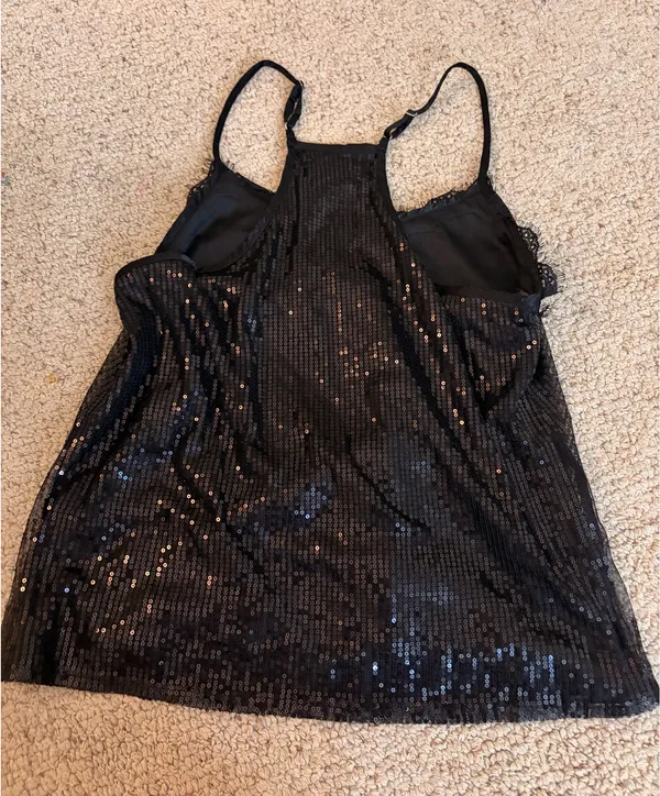 Black sequin thrifted top - Image 2