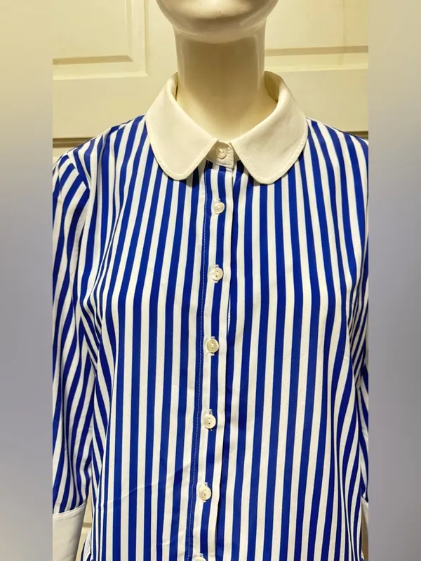 Tuckernuck Blue and White Striped Button-Front Shirt Dress Size Medium - Image 6