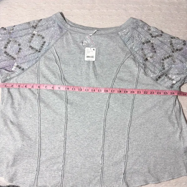 Free People Shine Me Out Top Embellished Sleeve Pullover Open‎ Back Large L NEW - Image 11