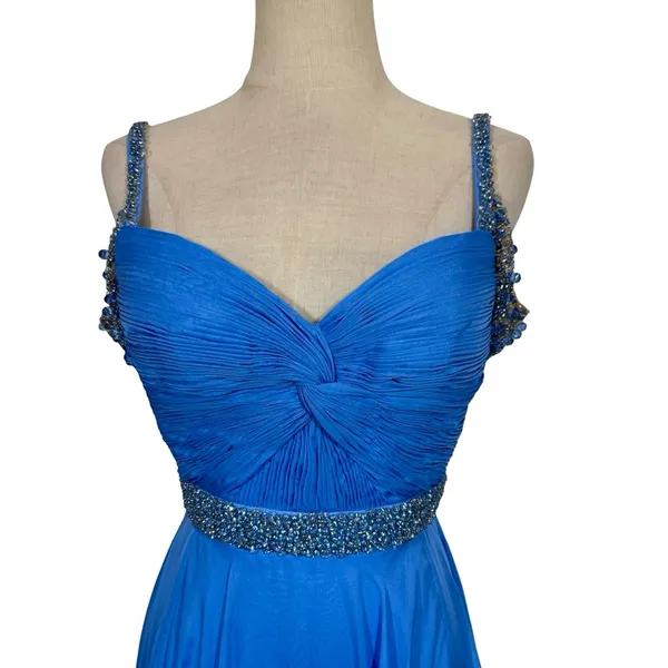 Sherri Hill 50086 Chiffon Beaded Sweetheart Prom Gown Formal Dress Periwinkle - Image 4