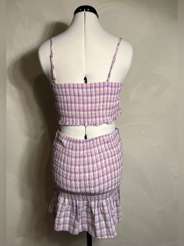Timing Women’s Smocked Lilac Plaid/Gingham Babydoll Skirt & Top Matching Set|LRG - Image 4