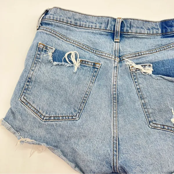 Abercrombie & Fitch High Rise Mom Lt Blue Factory Distressed Cutoff Jean Short - Image 7