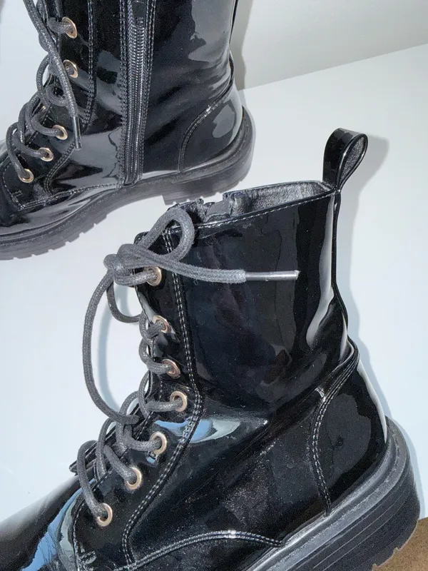 Maurices Harley Combat Boots Faux Patent Leather Lace-up Moto - Image 6
