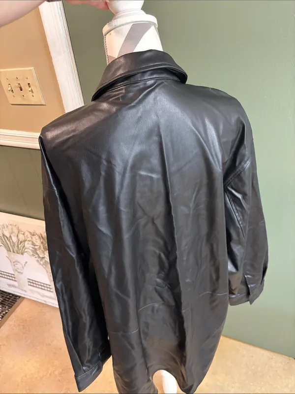Zara Black Faux Leather Military-Style Field Jacket - Image 3