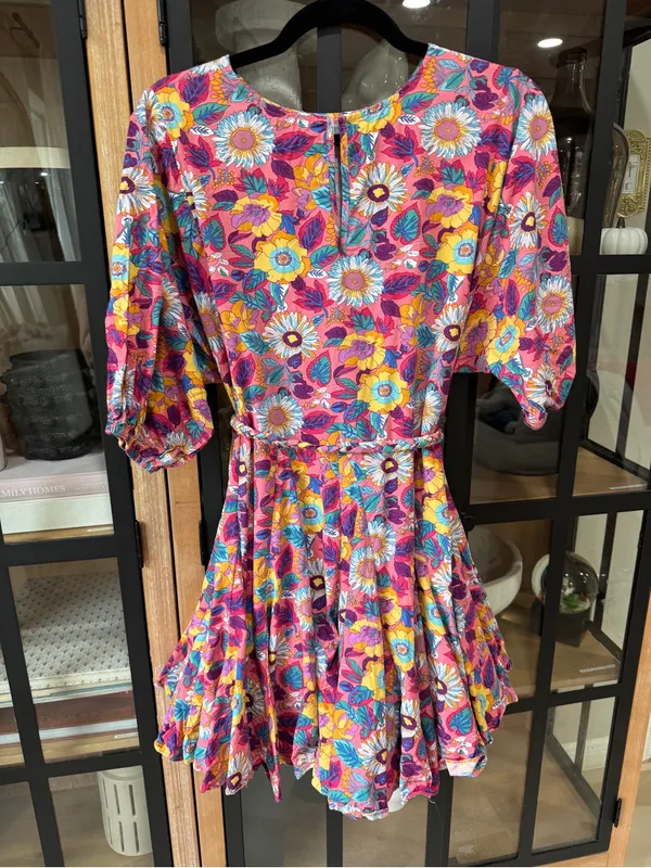 Shop The Mint Floral flouncy dress ruffle pleated fit & flare tie waist braided colorful - Image 2