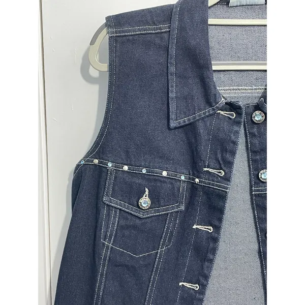 Y2K Faded Glory Denim Vest Large Rhinestones Western Rockabilly Rodeo 90s - Image 2