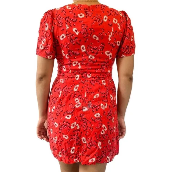 Free People Jinx Red & White Floral Print Cut Out Tie Front‎ Romper Dress Size 4 - Image 2