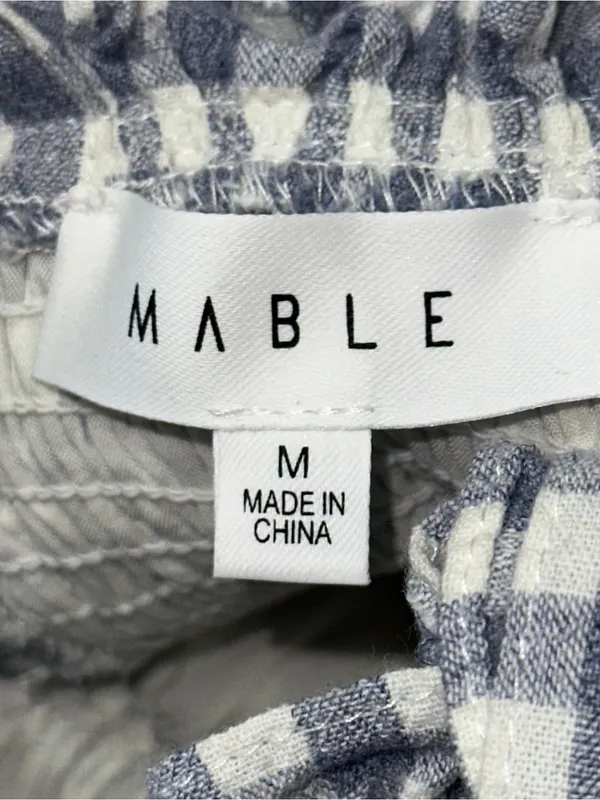 Mable Women’s Size M Blue White Gingham Smocked Tie Back Ruffle Mini Dress - Image 7