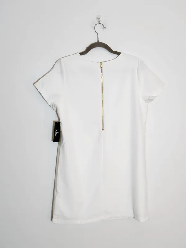 Lulus Ivory Mini Short Sleeve Shift Dress Size Small NWT - Image 4