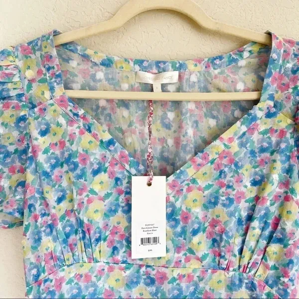 NWT‎ LOVESHACKFANCY Hutchinson Floral Midi Dress Rainbow Blast blue pink v neck - Image 5