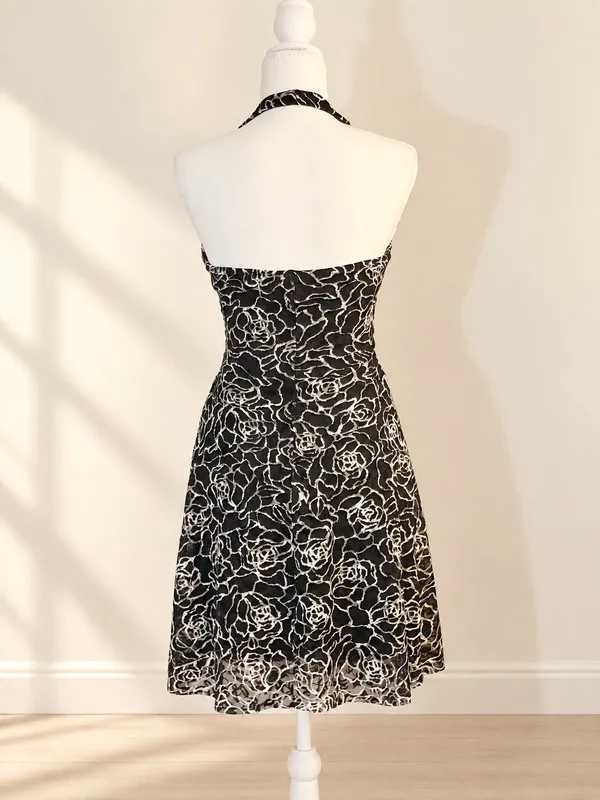 Taboo Y2K Floral Lace Halter Dress Small - Image 4