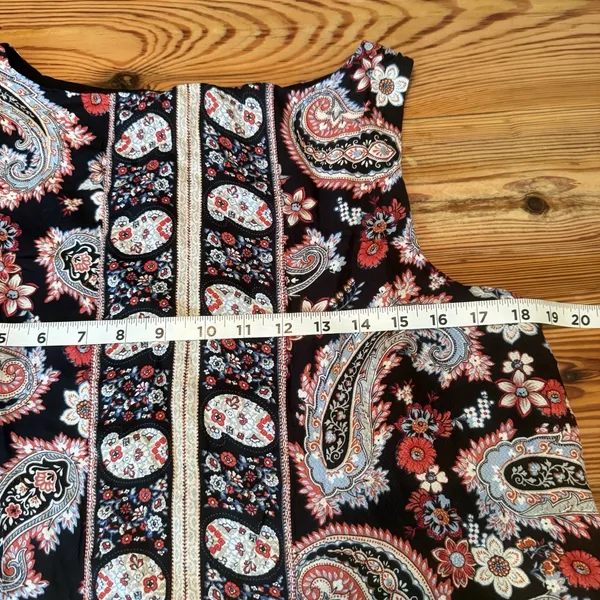 J. Jill Layered Tank‎ Top Sz MED PET Black Paisley Split Back Lined Tunic Flowy - Image 9