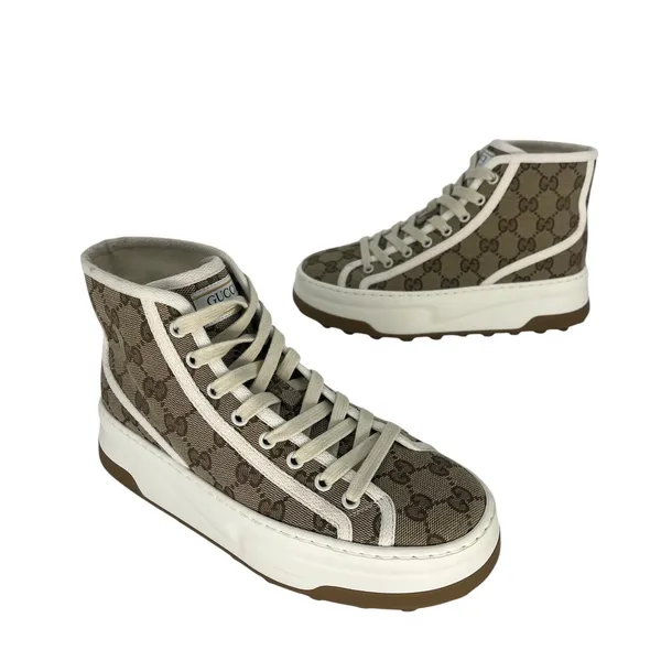 Gucci GG Canvas‎ Platform High Top Sneakers Beige Size 37.5 - Image 7