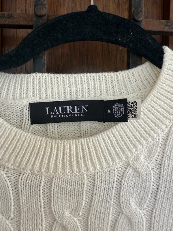 Ralph Lauren Off White Cable-Knit Short-Sleeve Sweater Top Size M - Image 3