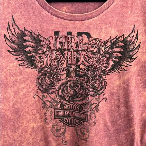 Harley-Davidson Pink Black Graphic Short Sleeve Tee - Image 2