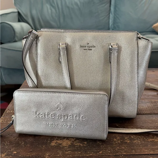 2 piece! Kate Spade Metallic Jackson Leather Medium Satchel Crossbody AND Wallet - Image 13