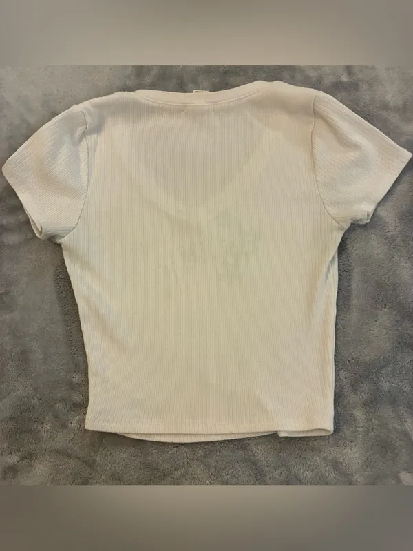Bozzolo Women’s Ribbed V-Neck Short Sleeve Top - White Size Medium - Image 5