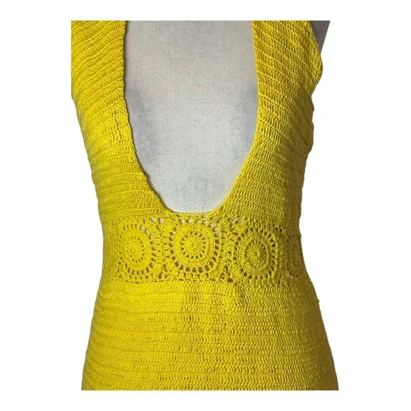 NBD Dress Women Medium Yellow Brandy Open Knit Crochet Halter Neck Midi Retro‎ - Image 8