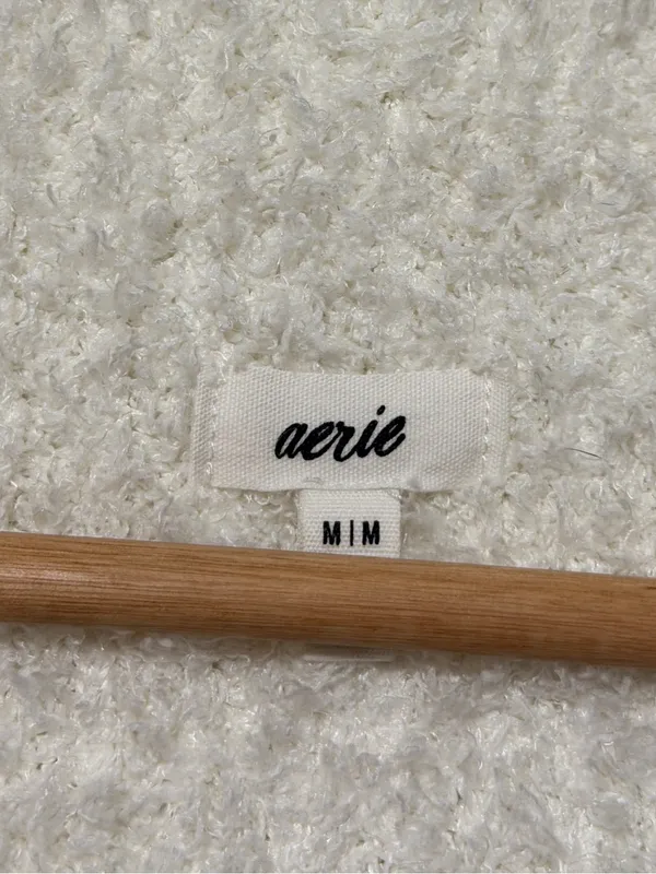 Aerie Matching Sweater Set Cream White Fuzzy Fluffy Marshmallow Medium & Pants - Image 4
