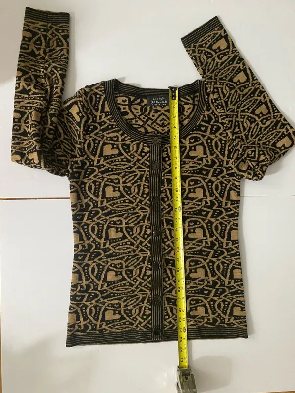 La Moda Del Momento Made in Italy Black Tan Heart Knit Button Cardigan Sweater - Image 5