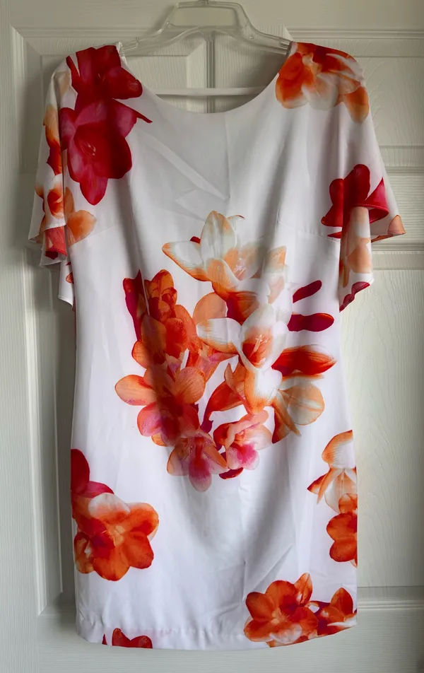 Calvin Klein Capelet Floral White Pink Dress Size 4 - Image 2