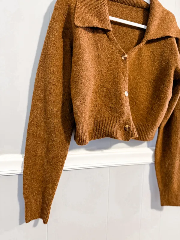 Commence Brown Cropped Cardigan - Image 7
