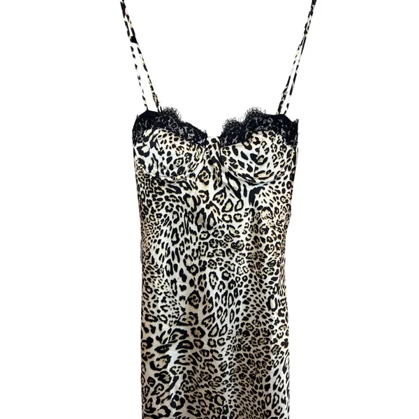 ASTR NWT The Label Leopard Print Lace Trim Midi Slip Dress Satin Size Medium - Image 3