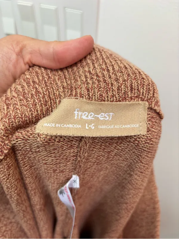 Free People Free-est Button Up Sweater Pants Wide Leg in Chutney Sand L - Image 9