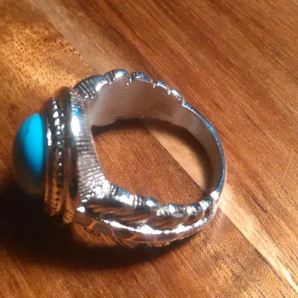 Blue Howlite and Enameled Feather Stainless Steel Ring (Size 7) - Image 6