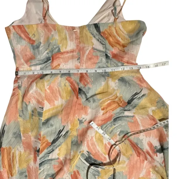 Lulus Peach Yellow Abstract Brushstroke Gold Pinstripe Mini Dress Small‎ - Image 8