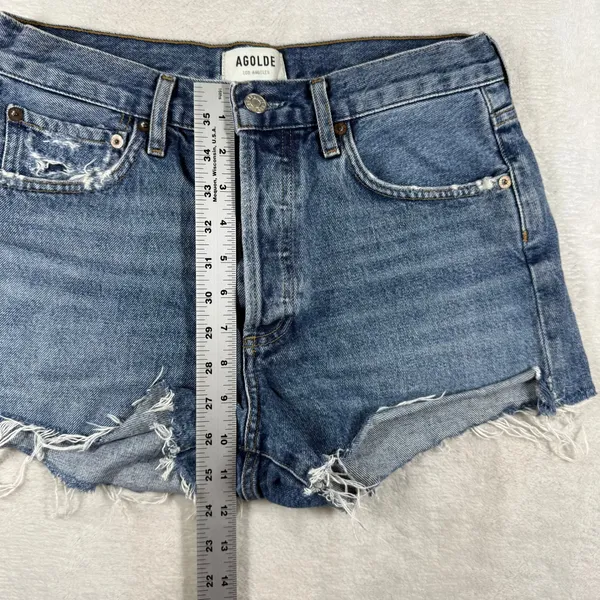 AGOLDE Parker High Rise Cut Off Organic Cotton Denim Shorts Blue 26 A026C-1141 - Image 5