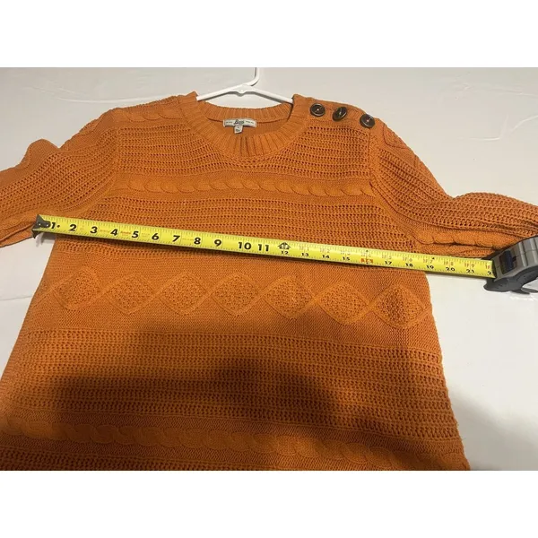 Women's Bass Cable Knit Fisherman's Orange Large Sweater Shoulder Buttons Preppy - Image 8