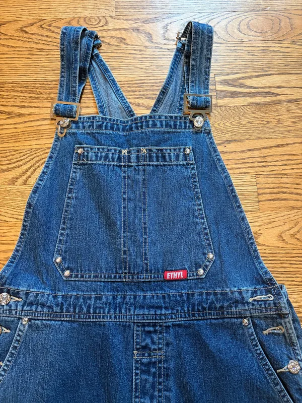 Ethyl Denim Overalls Bibs Cropped Vintage Blue - Image 3