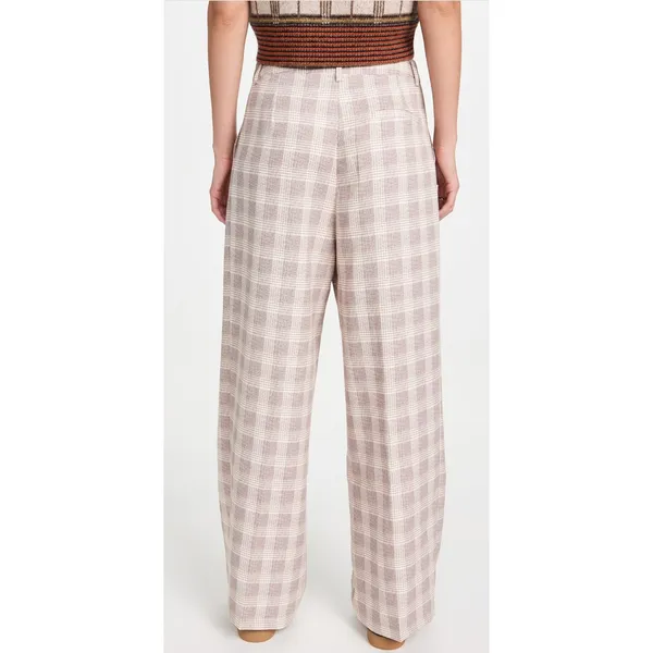 Lioness Mulholland Plaid Wide Leg Pants Beige High Rise Trouser XS - Image 5