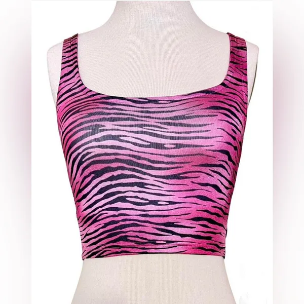 I.AM.GIA Women’s Pink Fuchsia‎ Zebra Print Cropped Tank Top Size XS - Image 2