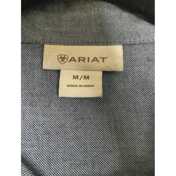Ariat Womens M Button Down Shirt Blue Floral Embroidered Rhinestone Western Top - Image 6
