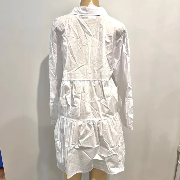 New Mazik Mini Shirtdress Sz M White Long Sleeves Cotton Dress - Image 6